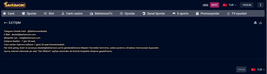 bahismore müşteri hizmetleri